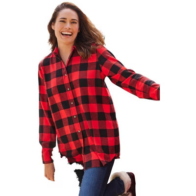 Woman Within Classic Flannel Shirt - 5X, Vivid Red Buffalo Plaid | Target