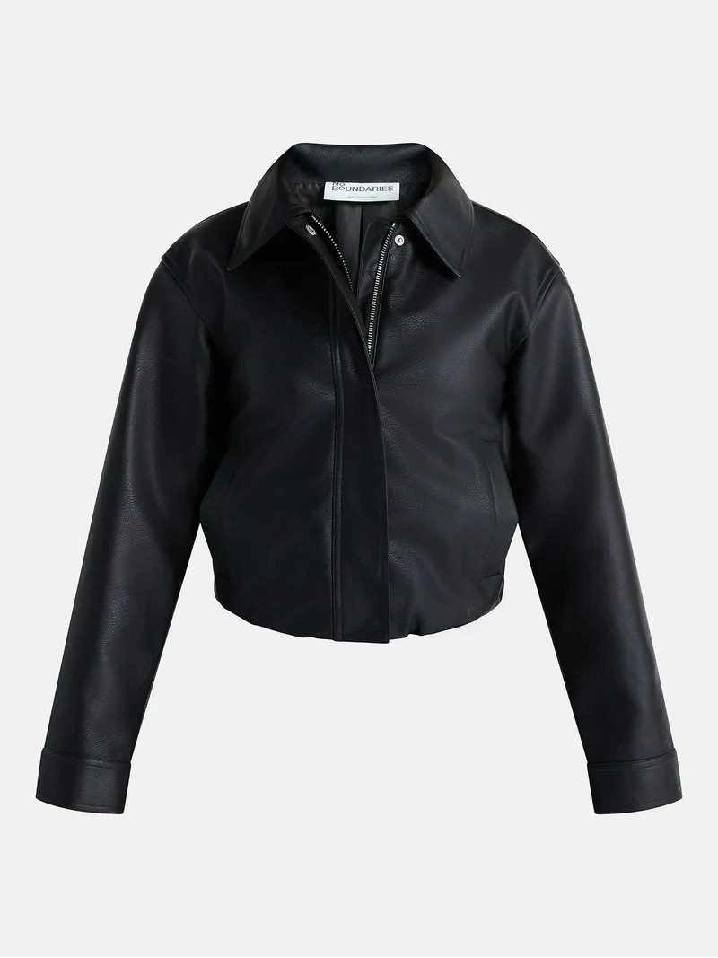 No Boundaries Bubble Hem Faux Leather Bomber Jacket, Women's | Walmart (US)
