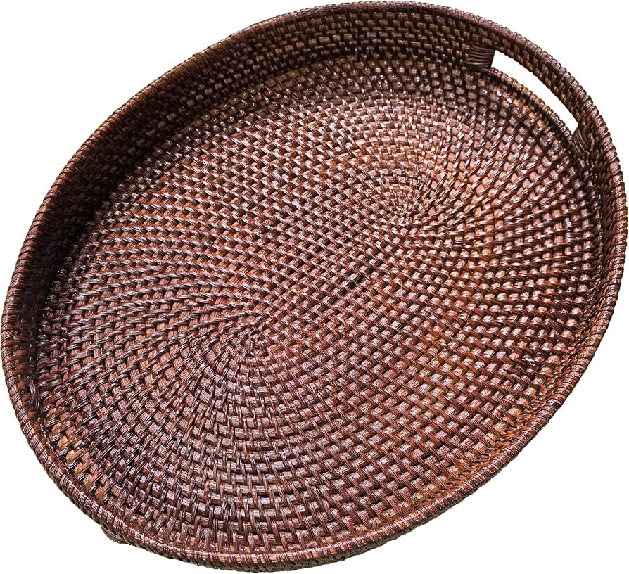 i-lan Dark Brown Oval Rattan X-Large Serving Tray for Fruit,Breakfast,Drinks,17 Inch Ottoman Wick... | Amazon (US)