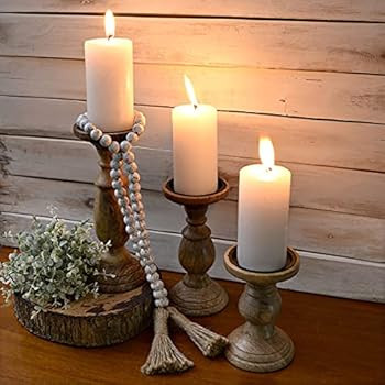Rustic Pillar Candle Holder, Pillar Candle Holders Set of 3, Candle Holders Table Centerpiece, Candl | Amazon (US)