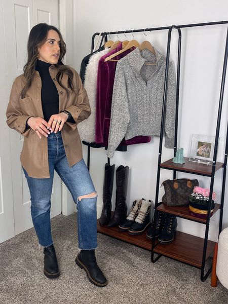 Winter outfit. 
Old navy jeans. 
Chelsea boots. 
Brown faux leather shacket. 
Turtleneck. 
Darling society. 


#LTKfindsunder100 #LTKSeasonal #LTKstyletip