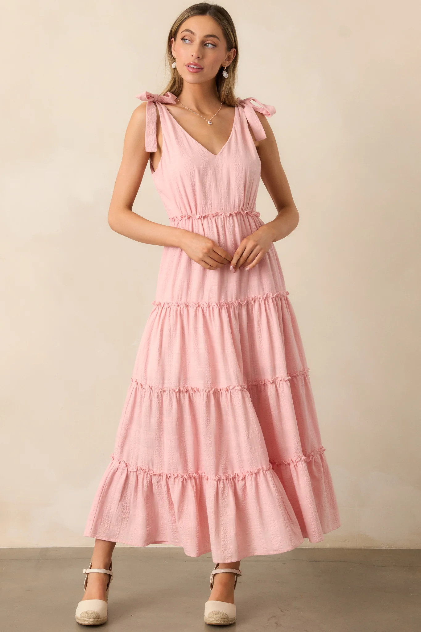 Half Past Sunset Rose Pink Cotton Tiered Maxi Dress | Red Dress