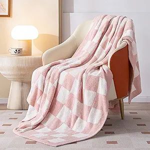 SeaRoomy Checkered Throw Blanket, Ultra Soft Microfiber Knit Pink Throw Blanket, Cozy Fluffy Reve... | Amazon (US)
