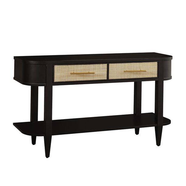 Contemporary Black Oak and Natural Cane Console Table - Walmart.com | Walmart (US)