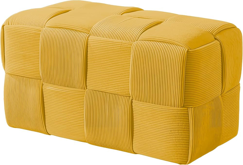 Ottoman Foot Rest Soft and Comfortable Ottoman Square Corduroy Woven Design Sofa Stool (Yellow-L) | Amazon (US)