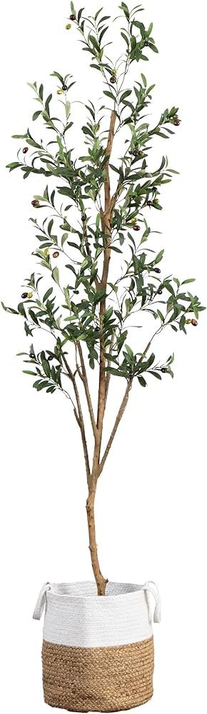 Nearly Natural Olive Tree Artificial Indoor 7FT Tall with Jute Basket Planter Fake Olive Tree for... | Amazon (US)