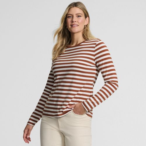 Petite Supima Cotton Long Sleeve Crewneck T-Shirt - Lands' End - Orange - M | Lands' End (US)