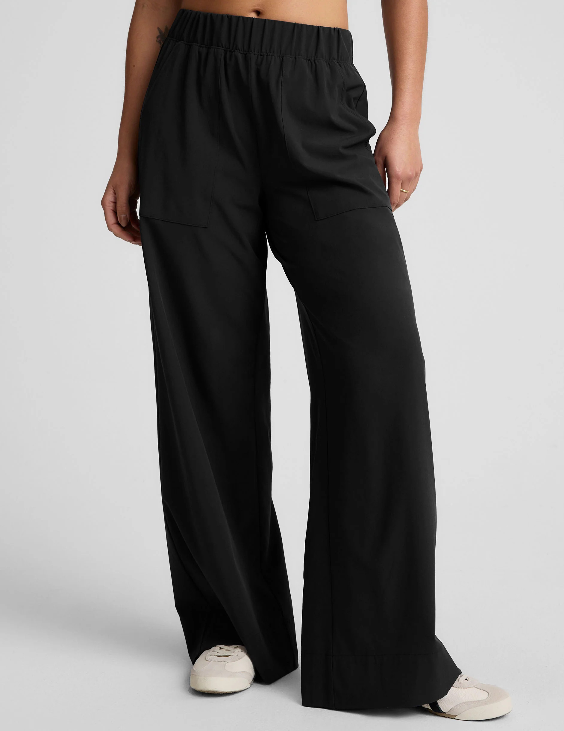 Women's Wide Leg Stretch Woven Pants - True Black | Beyond Yoga | Beyond Yoga