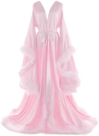 Daily Life Mall Women's Feather Bridal Robes Old Hollywood Maternity Photoshoot Nightgown Silk Ba... | Amazon (US)