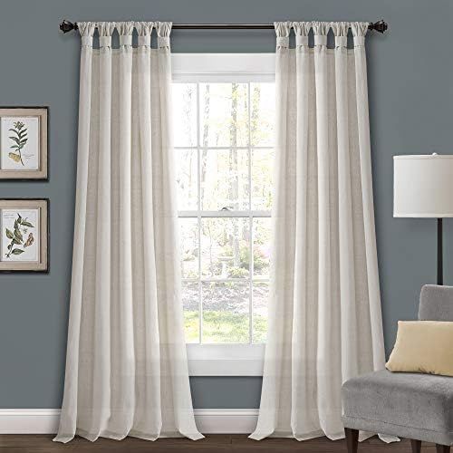 Lush Decor Light-Linen Burlap Knotted Tab-Top Window Curtain Panel Pair (84" x 45") | Amazon (US)