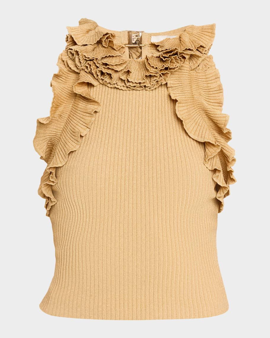 Zimmermann Luna Metallic Ruffled Tank Top | Neiman Marcus