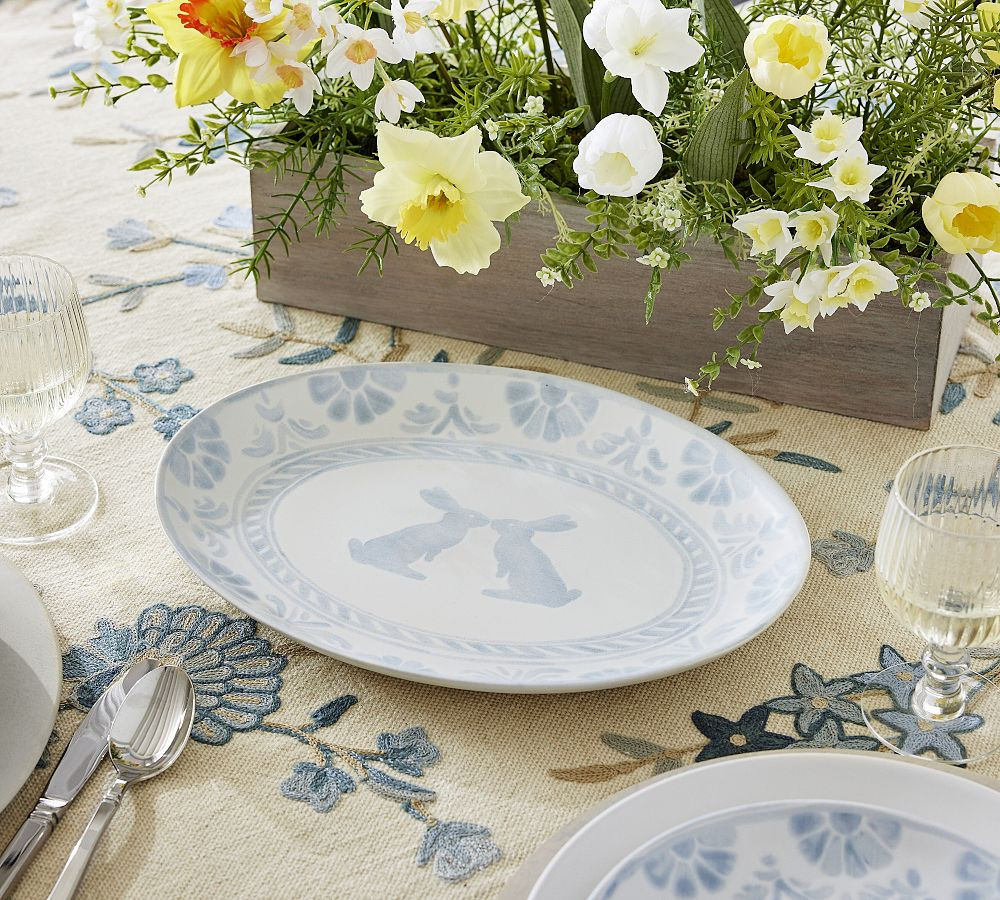 Chambray Tile Bunny Handcrafted Stoneware Serving Platter | Pottery Barn (US)