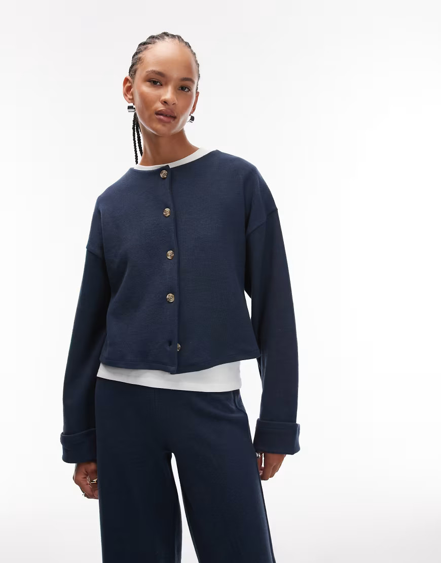 ASOS DESIGN Supersoft button up cardigan with turn up cuff in navy - part of a set | ASOS (Global)