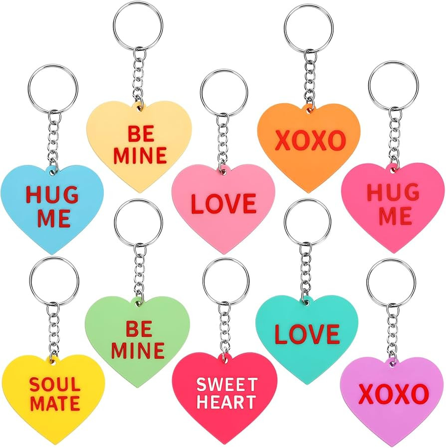 JUNEBRUSHS 30Pcs Valentine Conversation Heart Silicone Keychains, Candy Heart Key Chains for Vale... | Amazon (US)
