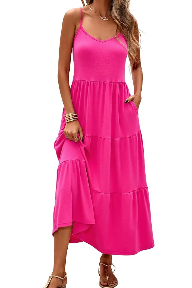 Halife Womens Flowy Tiered Maxi Dress Sleeveless Summer Sundresses Adjustable Straps Long Beach S... | Amazon (US)