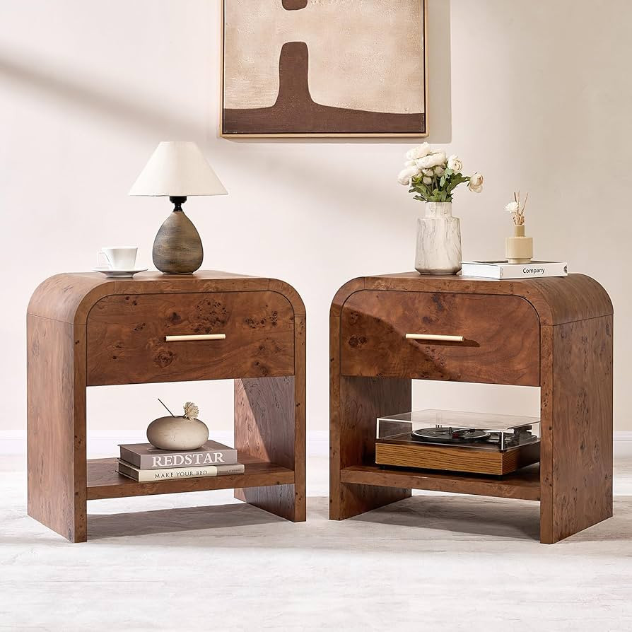 Night Stand Set of 2 [Unique Curved Design] [24" H 23.4" W ] [1.18" Thickened Board] 1-Drawer and... | Amazon (US)