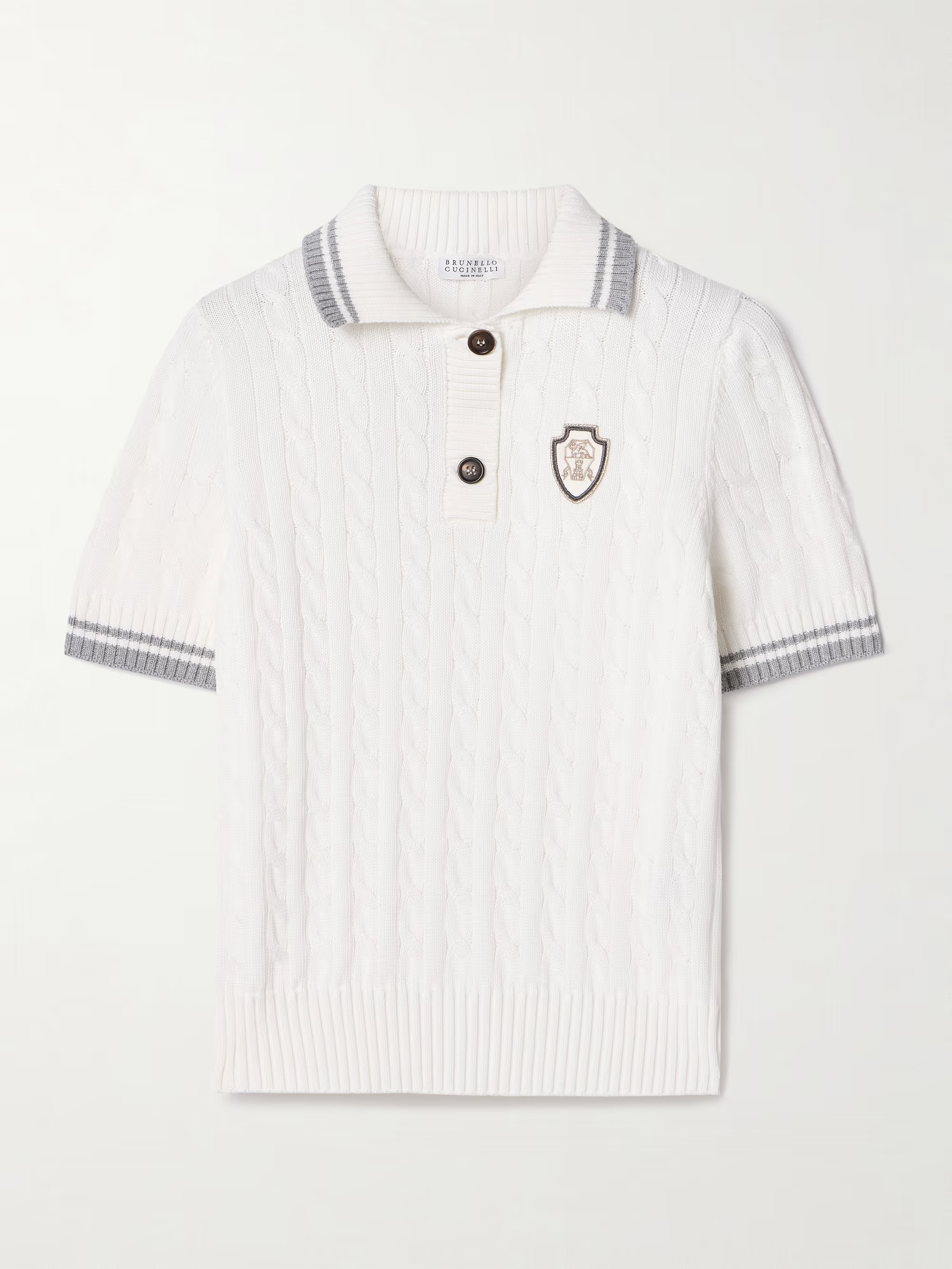 Appliquéd cable-knit cotton polo sweater | NET-A-PORTER APAC