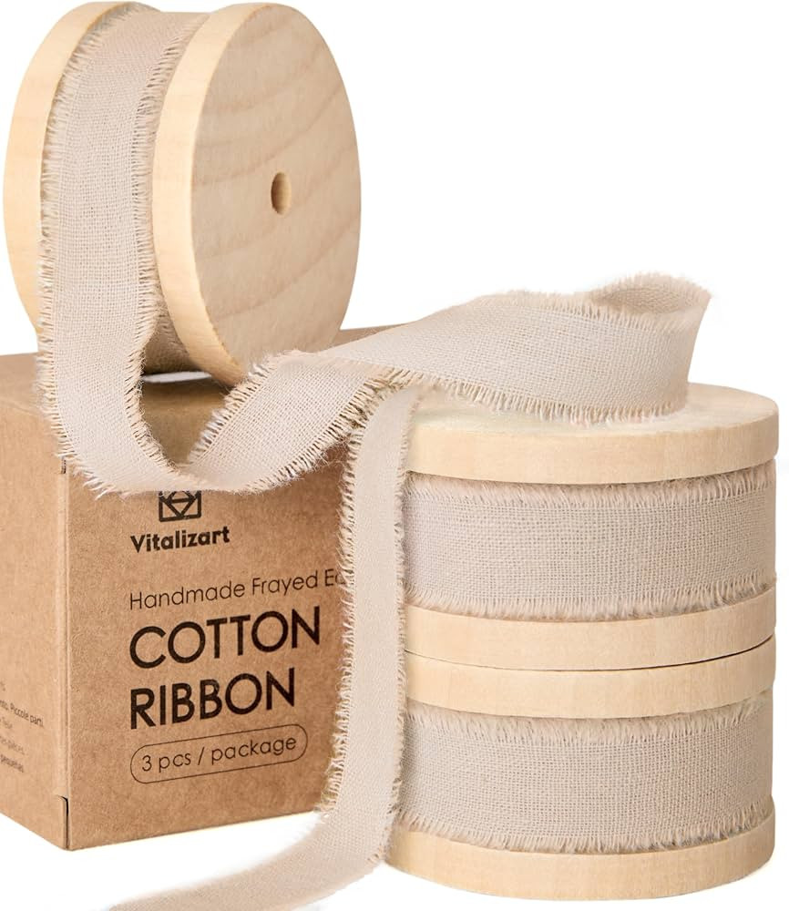 Vitalizart Nude Cotton Ribbon Handmade Fringe 5/8" x 21 Yd Light Brown Pure Natural Cotton Ribbon... | Amazon (US)