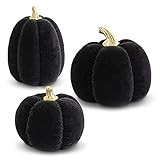 K&K Interiors 41999B Set of 3 Black Velvet Pumpkin with Gold Stem | Amazon (US)