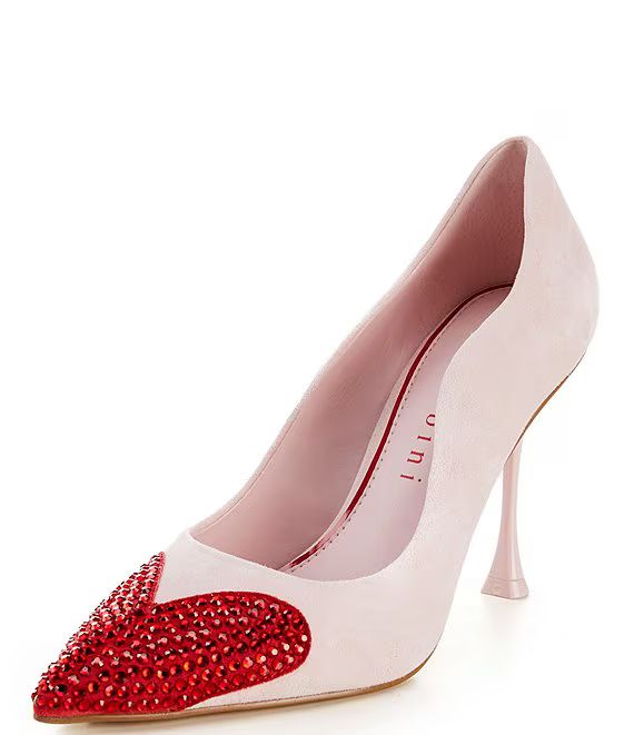 TheaTwo Suede Rhinestone Heart Scalloped Pointed Toe Pumps | Dillard's