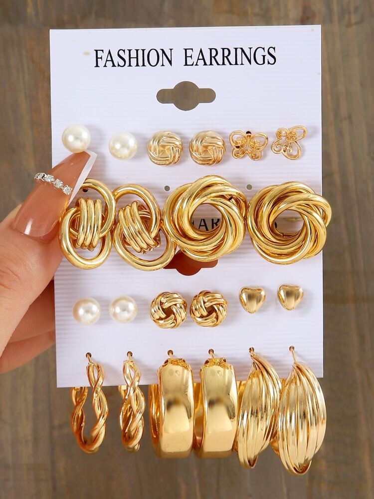 11pairs Faux Pearl Decor Earrings | SHEIN