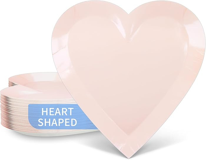 DYLIVeS Pink Heart Shaped Plates 40 Count, 9'' Love Paper Plates Heart Tableware Heart Party Supp... | Amazon (US)