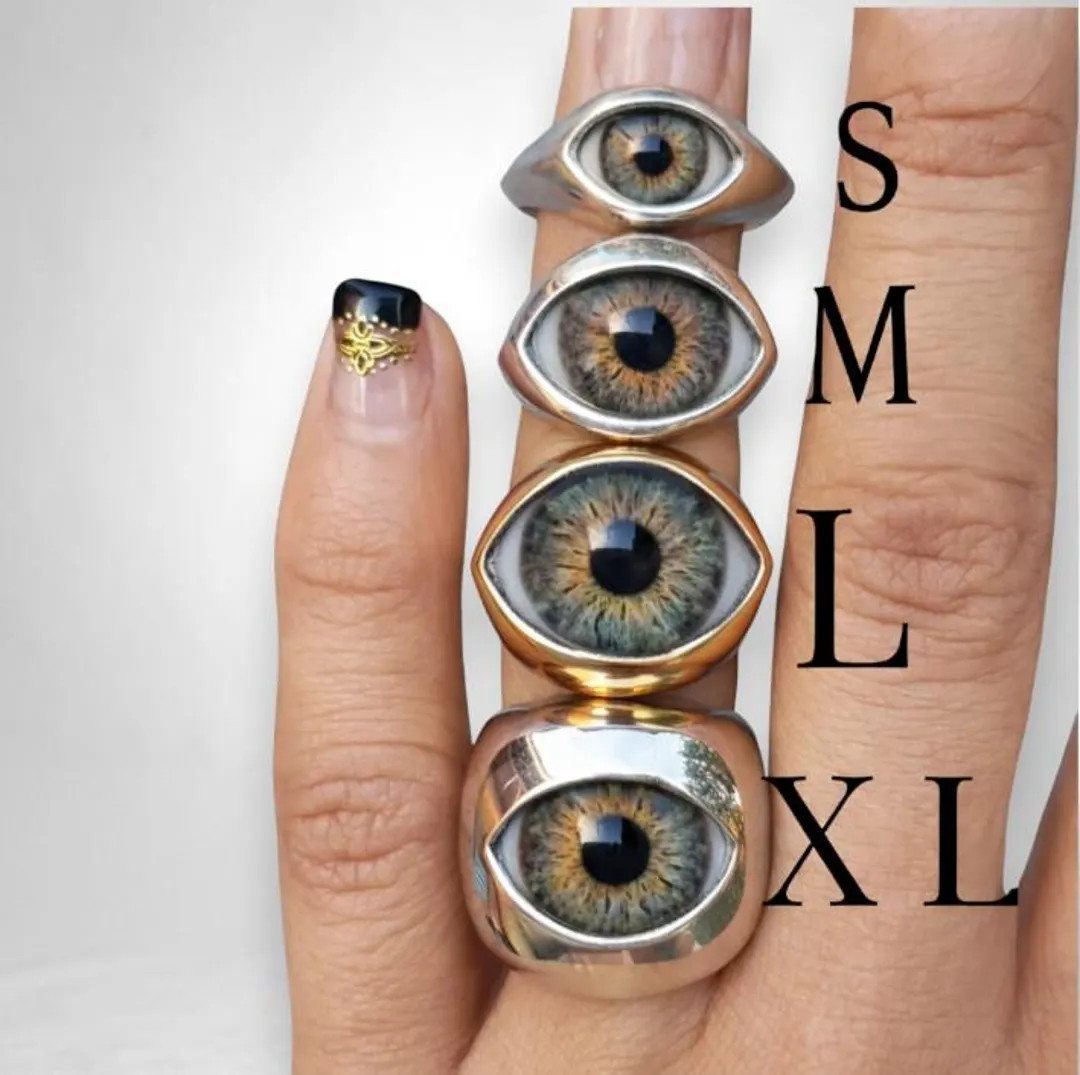 DREAMY GREEN Prosthetic Eye Ring, Sterling Silver Evil Eye, Gothic Jewelry | Etsy (Global)