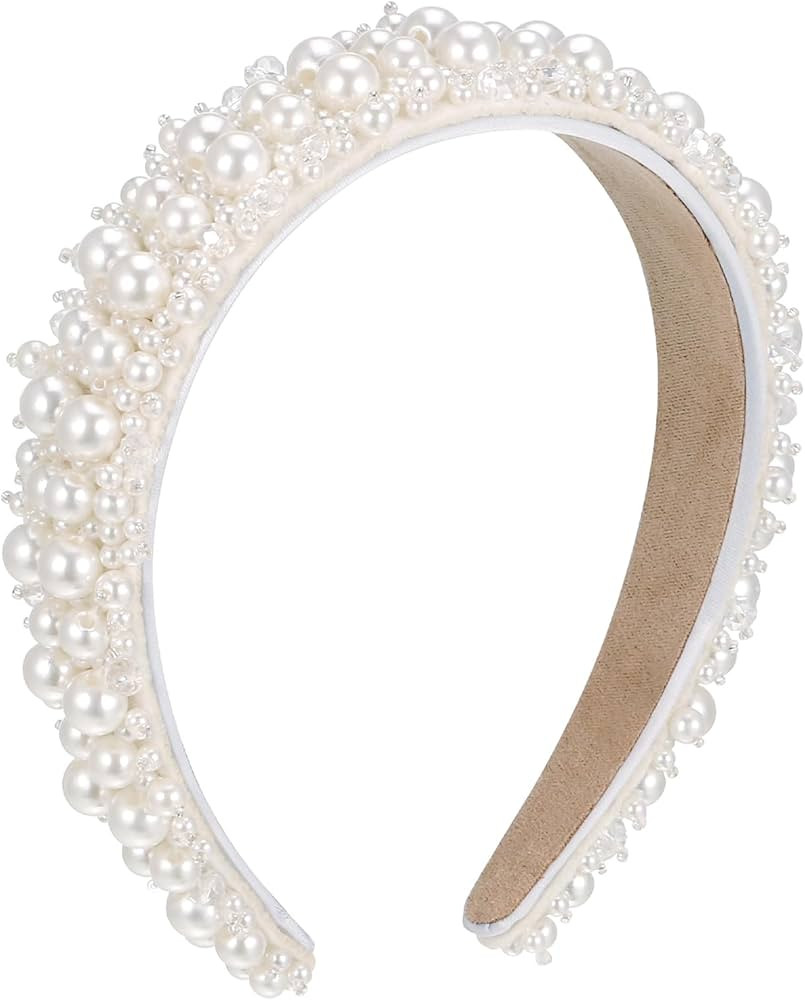 Dacitiery Pearl Headbands Pearl Velvet Headband Crystal Diamond HeadWide Thick Hairbands Bridal B... | Amazon (UK)
