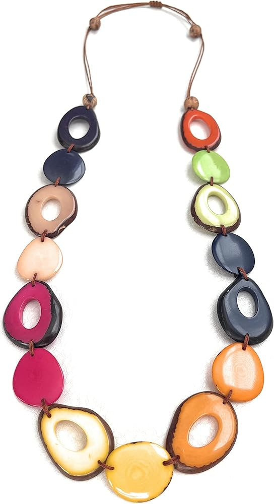 Tagua nut necklace in Purple, yellow, orange, blue, pink, green, Long Tagua necklace, statement n... | Amazon (US)