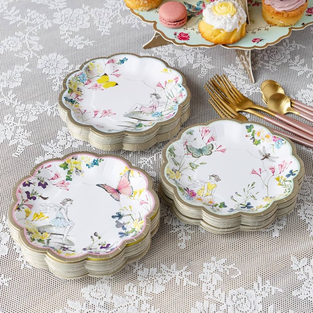 Talking Tables 60 x Fairy Paper Plates 3 Designs Pretty Floral & Butterfly Party Plate for Girls,... | Amazon (US)