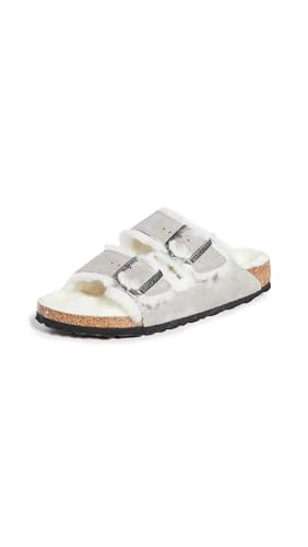Birkenstock Women's Arizona Shearling Sandals, Stone Coin/Natural, 5 Narrow US | Amazon (US)