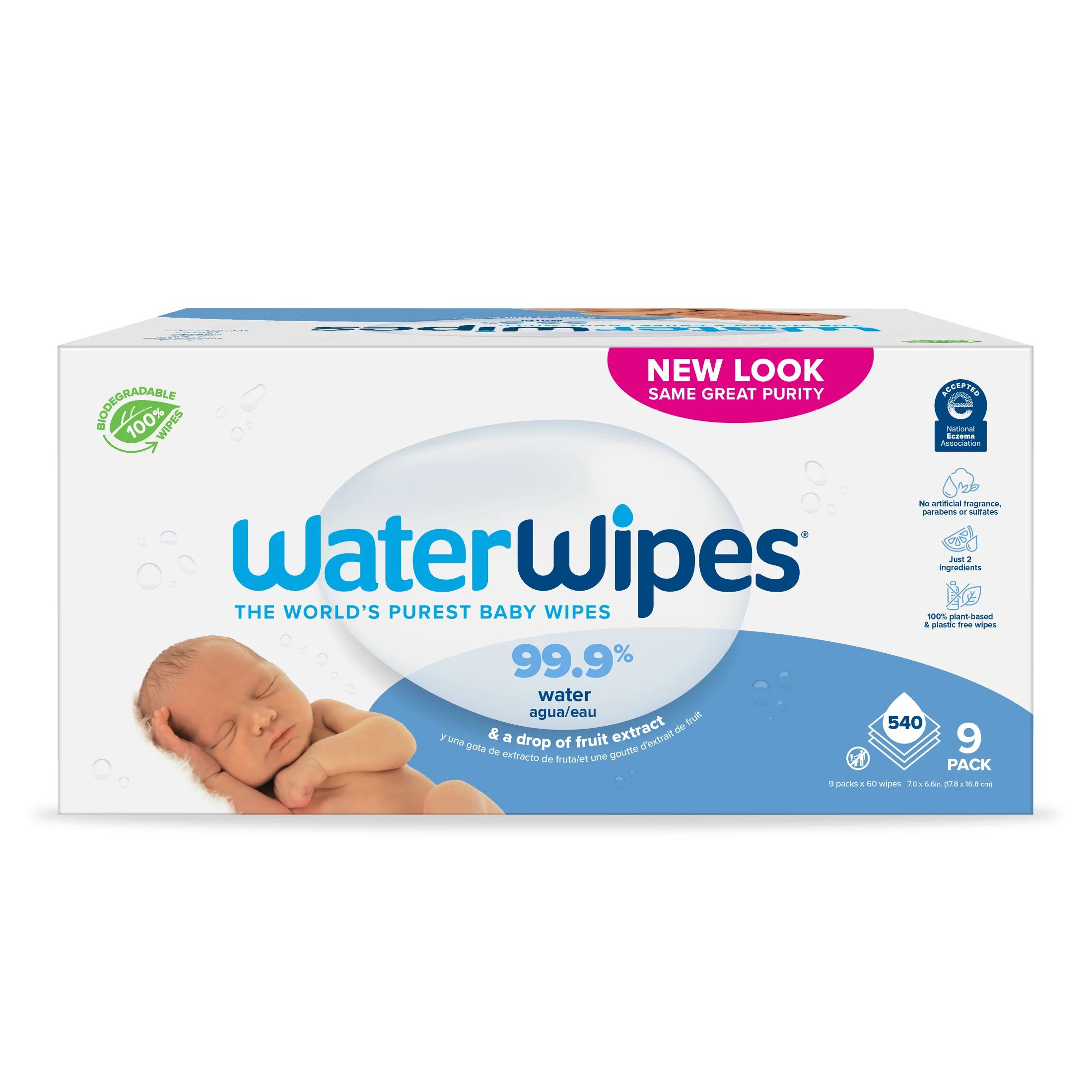 WaterWipes Biodegradable Baby Wipes, Unscented & Hypoallergenic for Sensitive Skin, 9 Packs (540 ... | Walmart (US)