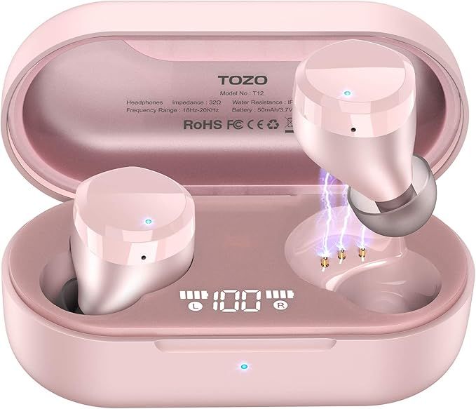 TOZO T12 Wireless Earbuds Bluetooth Headphones Premium Fidelity Sound Quality Wireless Charging C... | Amazon (US)