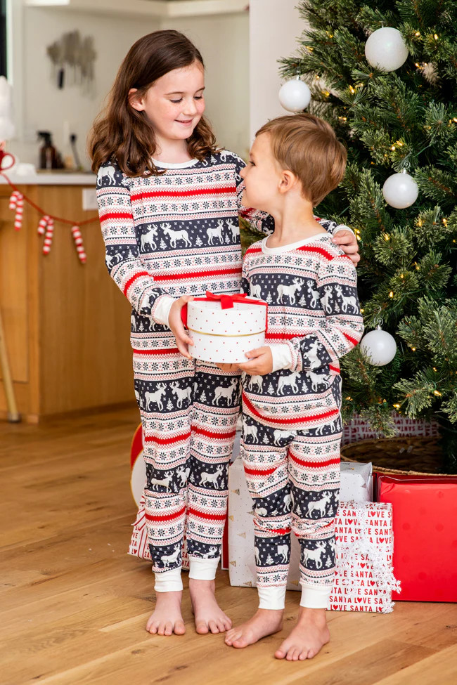 Kids Holly And Jolly Charcoal Christmas Print Pajama Set | Pink Lily