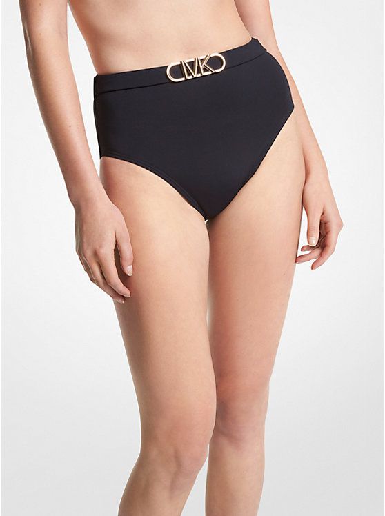 Stretch Nylon High-Waist Belted Bikini Bottom | Michael Kors US
