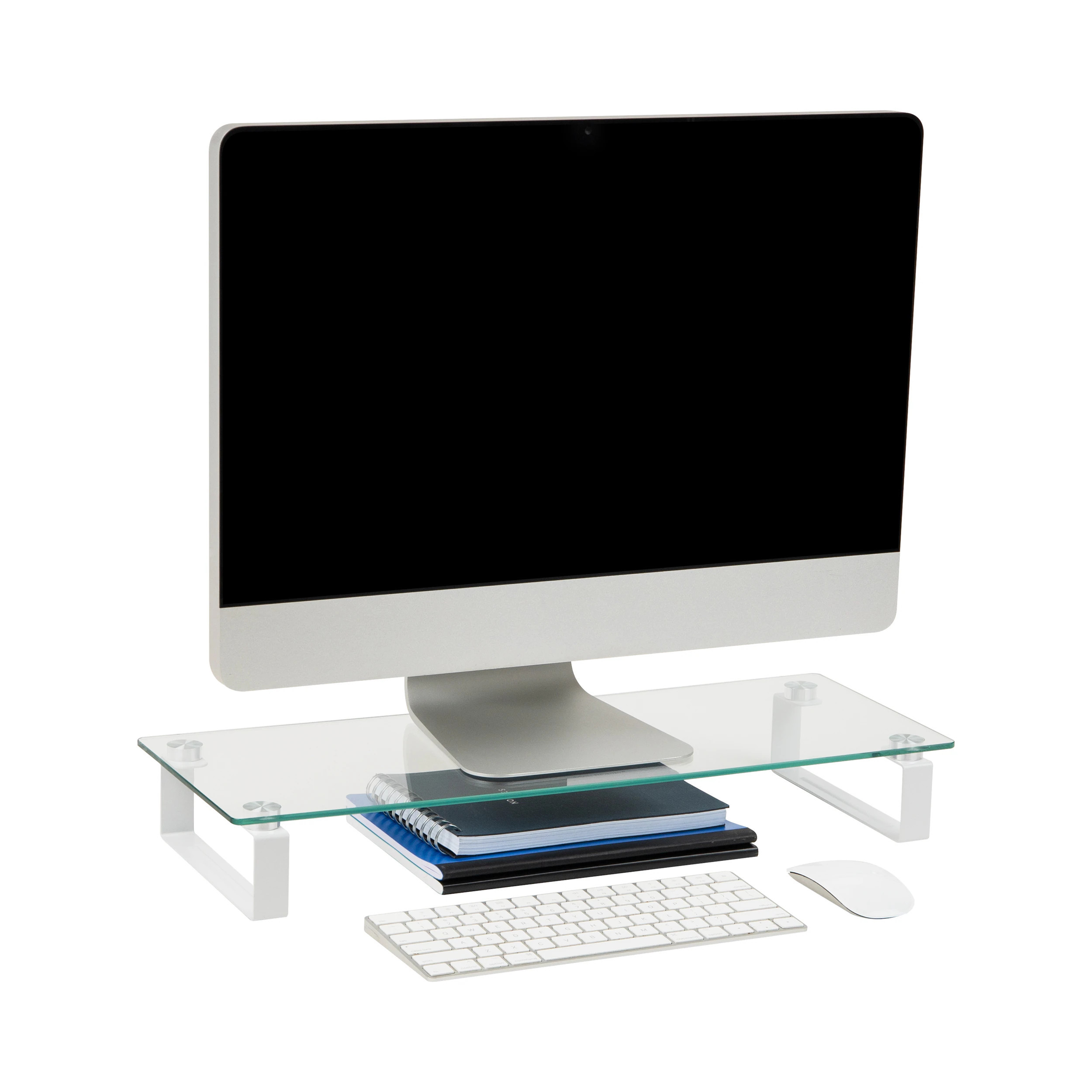 Mind Reader Mind Reader Monitor Stand, Contemporary, Desktop Organizer, Laptop Riser, Office, Glass, 22""L X 8.25""W X 3""H, Clear | GLASS-CLR | Lowe's