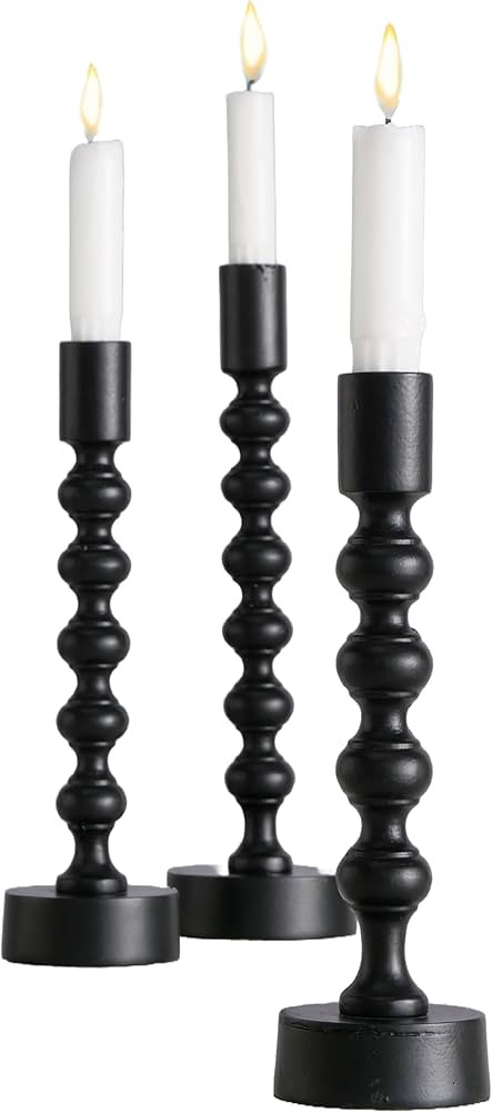 Scandi 3 Piece Taper Candle Holder Set, Matte Black, Aluminum, Mid Century Modern, 12.25, 10.25 a... | Amazon (US)
