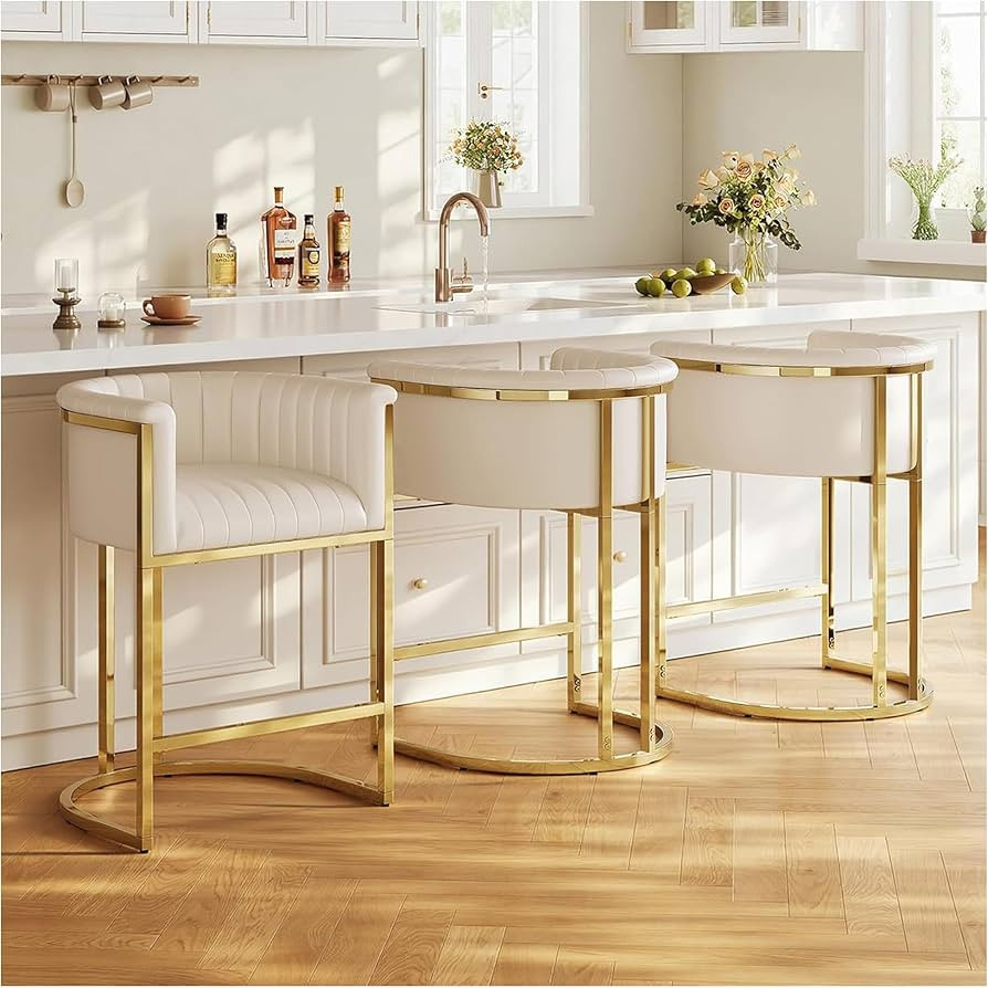 26" H Counter Height Bar Stools Set of 3, Modern Barrel Counter Stools with Backrest and Arms, Fa... | Amazon (US)