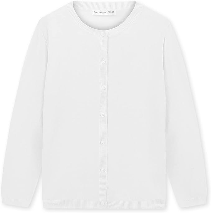 CUNYI Girl's Crewneck Lightweight Button-up Cardigan Cotton Knit Sweater Casual Cute Outerwear | Amazon (US)