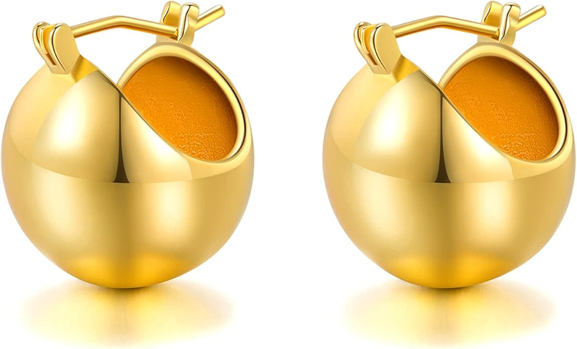 Silver Chunky Gold Earrings for Women Large Earrings Thick Gold Hoop Earrings Big Bold Earrings G... | Amazon (US)