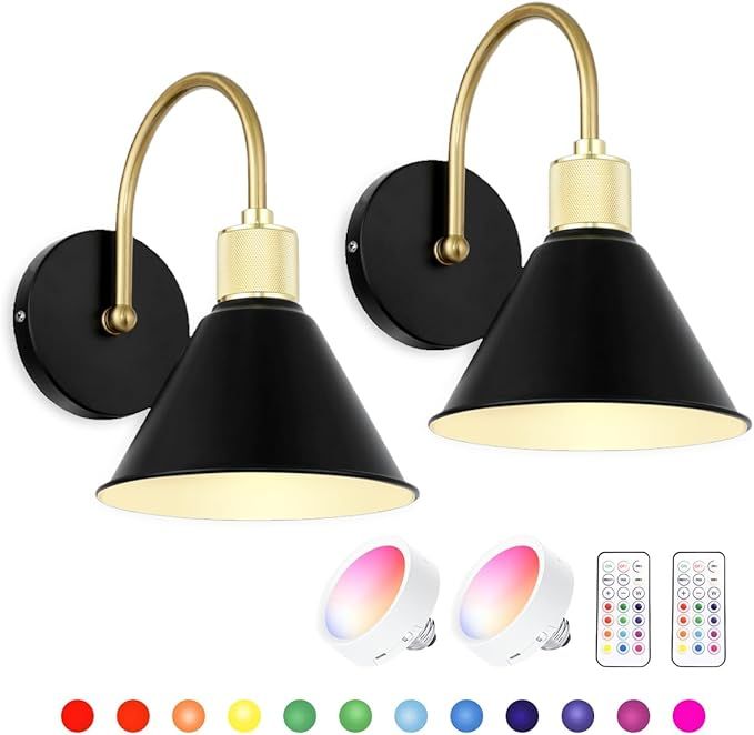 Daoteper Battery Operated Wall Sconce Set of 2,Wireless Remote Control Wall Light, 13 RGB Colors ... | Amazon (US)