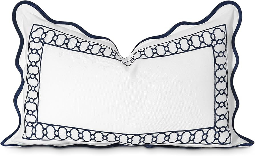 Hofdeco Premium Coastal Patio Indoor Outdoor Scalloped Lumbar Pillow Cover Only, 12"x20" Water Re... | Amazon (US)