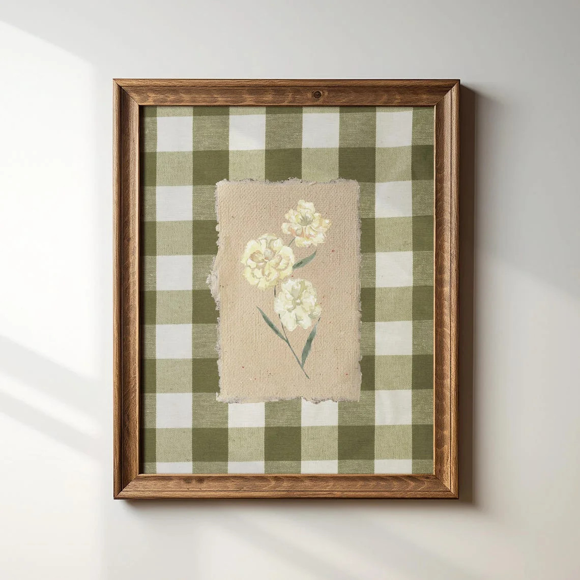 Green Gingham Flower Print, Trendy Decor, Vintage Painting, Floral, Nursery, Farmhouse Wall Art, ... | Walmart (US)