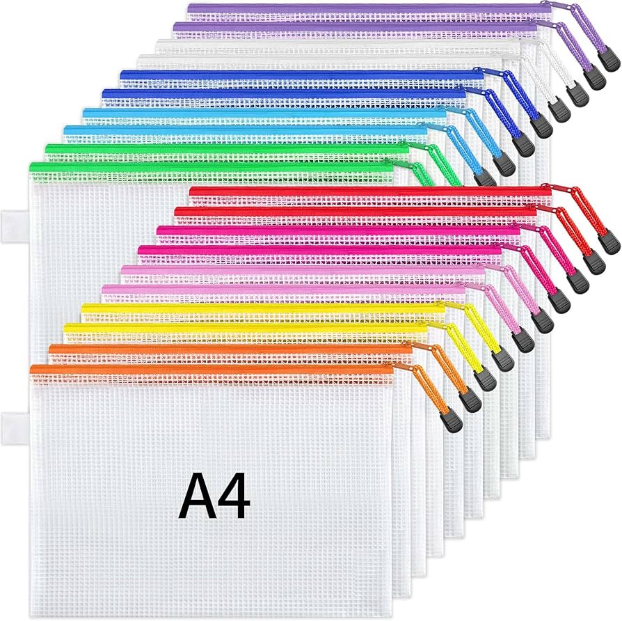 JARLINK 20 Pack 10 Colors Zipper Mesh Document Pouch, Letter Size/A4 Size, Plastic Water-Resistan... | Amazon (US)