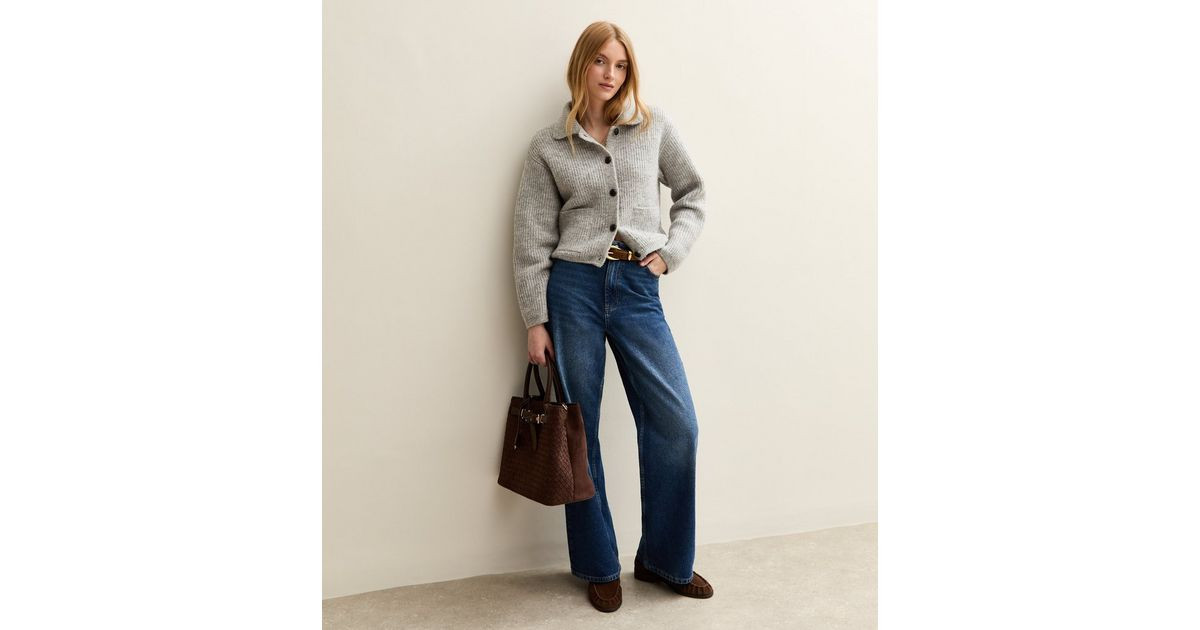 Grey Knit Collared Button Through Cardigan | New Look | New Look (UK)