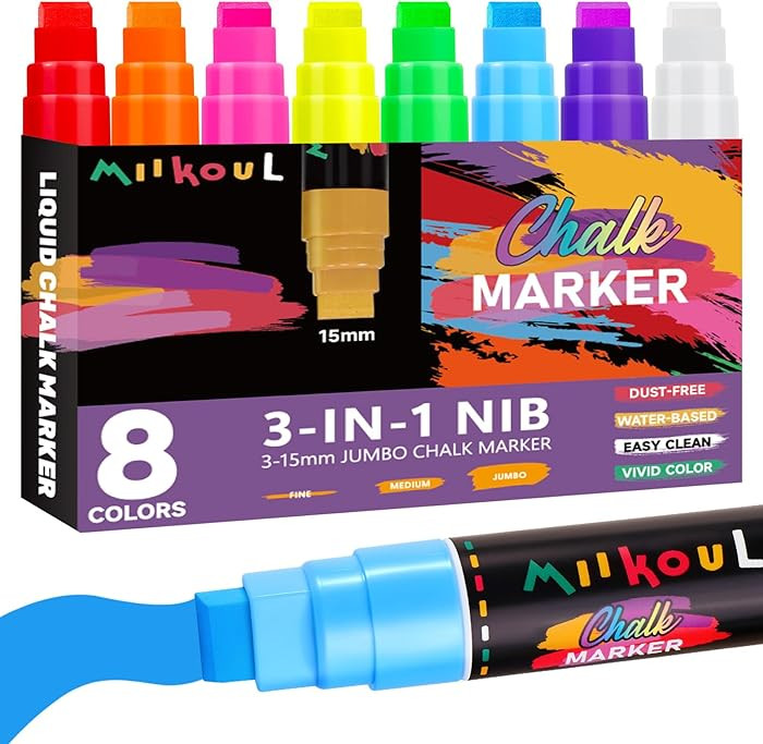 8 Colors Window Chalk Markers, Jumbo Liquid Erasable Painting Marker for Glass Washable Blackboar... | Amazon (US)
