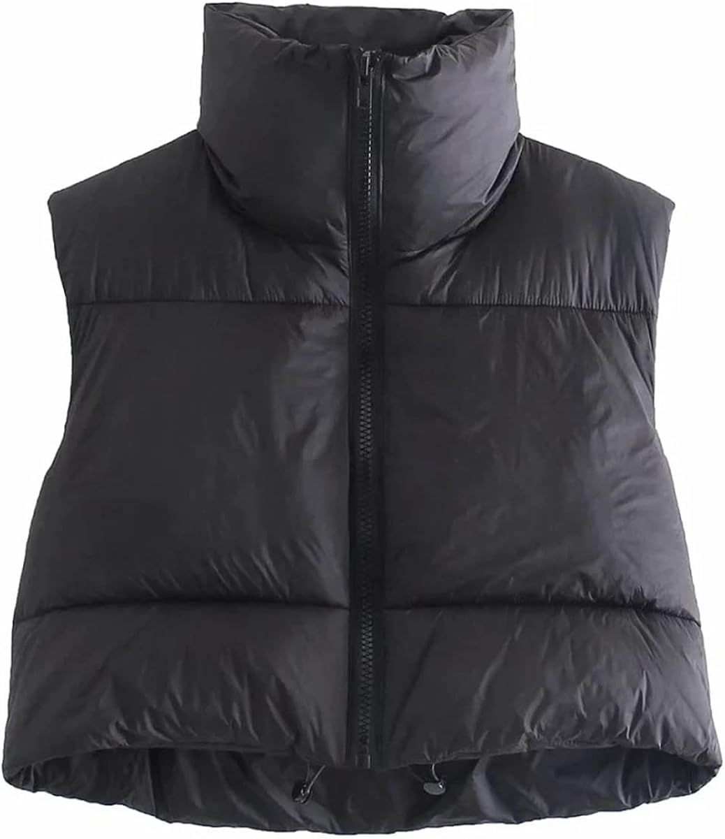 AIWUFLY Women's Winter Crop Vest Lightweight Sleeveless Zip Up Stand Collar Puffer Down Vest | Amazon (US)