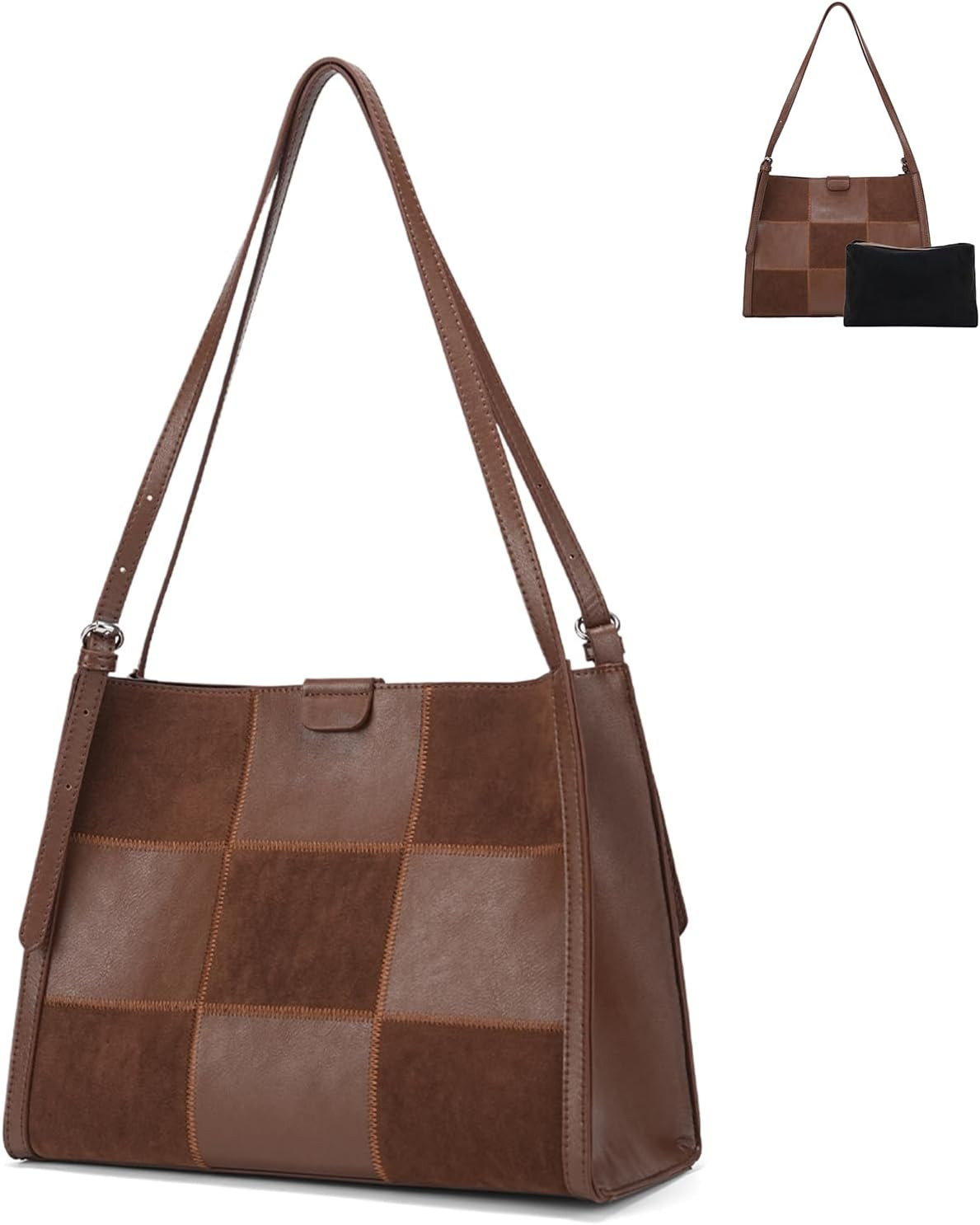 Suede Tote Bag for Women Slouchy Patchwork Shoulder Handbag Purse. | Amazon (US)