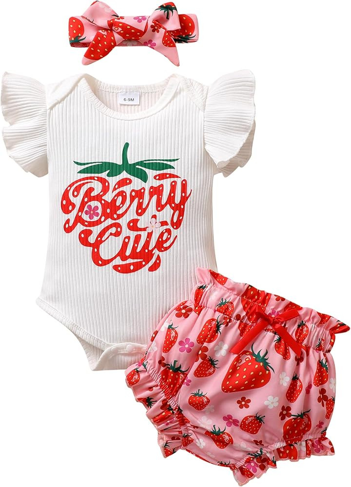 Tiny Cutey Baby Girl Clothes Infant Summer Outfits Set Ruffle Sleeve Romper and Floral Shorts wit... | Amazon (US)