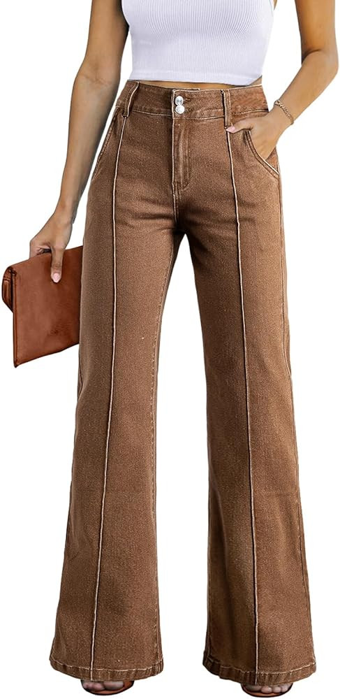 Sidefeel Womens Wide Leg Jeans Casual Baggy High Waisted Stretch Denim Pants | Amazon (US)